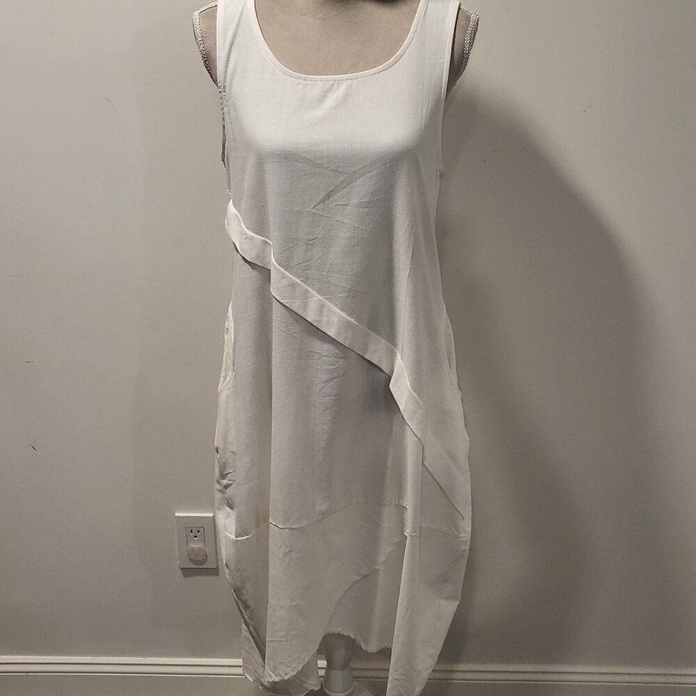 Yipinyichu Sleeveless White Linen Tulip Hem Dress Size M